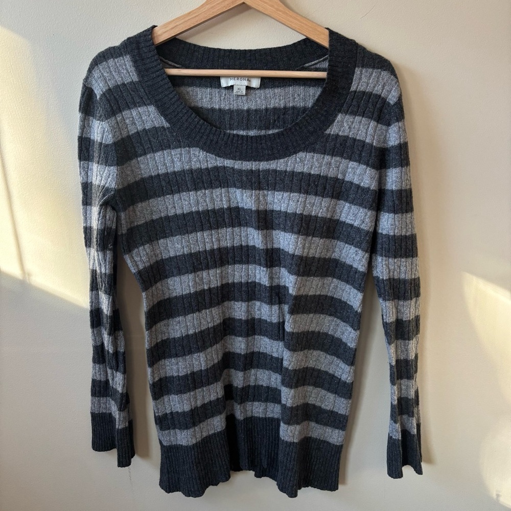 Merona Grey Striped Cable Knit Sweater